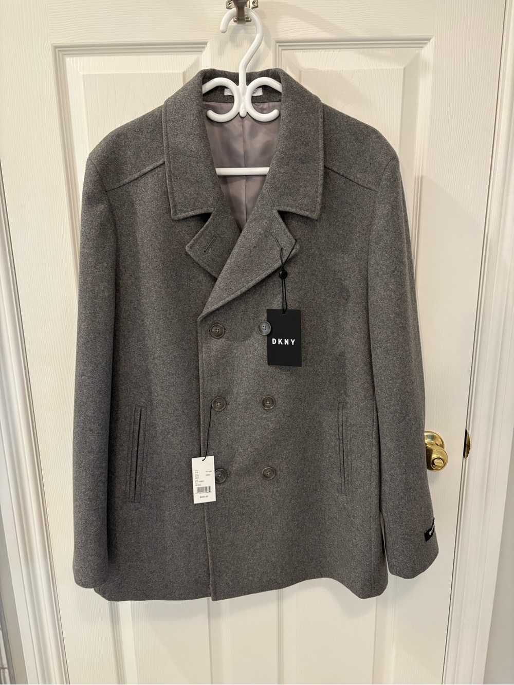 DKNY Men’s Gray Double-Breasted Pea Coat